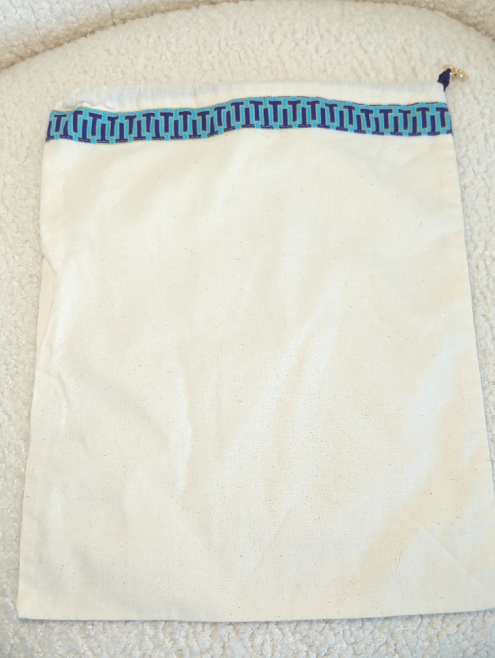 Tory Burch Canvas Drawstring Dust Bag Blue Pattern Trim Logo Storage Bag